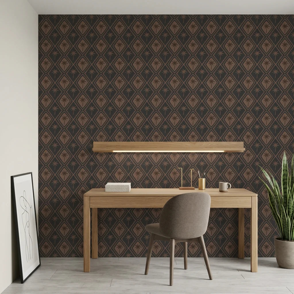 Charcoal Palm dramatic tropical as a feature wall in a bright home office