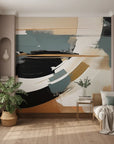 Charred Horizon bold black tan abstract creating ambiance in a serene bathroom