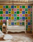 Brightly colored checkered wall paper