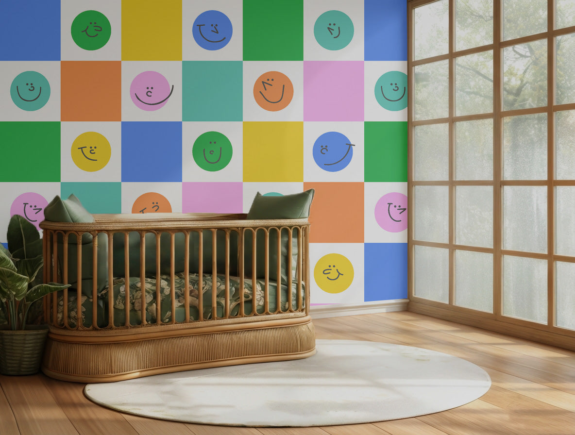 Bright and joyful wall covering with a block design