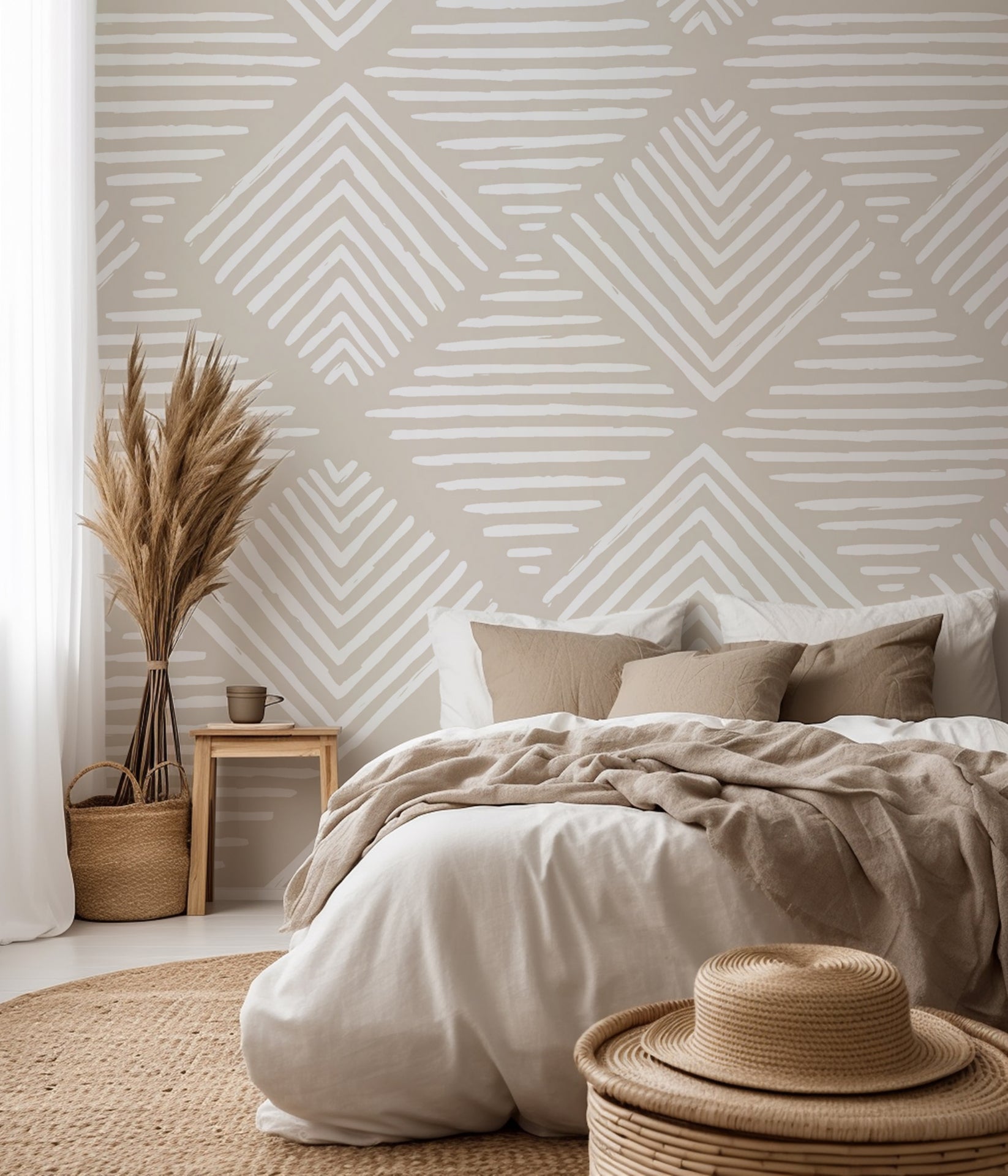 Artisanal hand-drawn chevron pattern for a rhythmic and textured geometric wall.