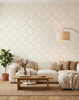 Chevron Etch hand drawn zigzag wallpaper in a warm and inviting living room