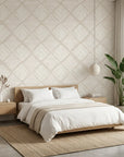 Chevron Etch hand drawn zigzag wallpaper adding character to a cozy bedroom
