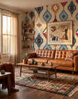 Chieftain Weave tribal texture wallpaper in a warm and inviting living room