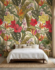 Chromatic Eden colorful paradise wallpaper adding character to a cozy bedroom