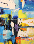 Chromatic Surge bold blue abstract expressionist wallpaper creating ambiance in a serene bathroom