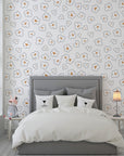 Self-adhesive wallpaper featuring a playful motif of white and golden-brown popcorn kernels - Cinema Swirl