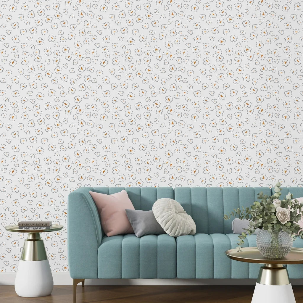Decorative contact paper displaying an all-over novelty design of popped corn in shades of cream and brown - Cinema Swirl