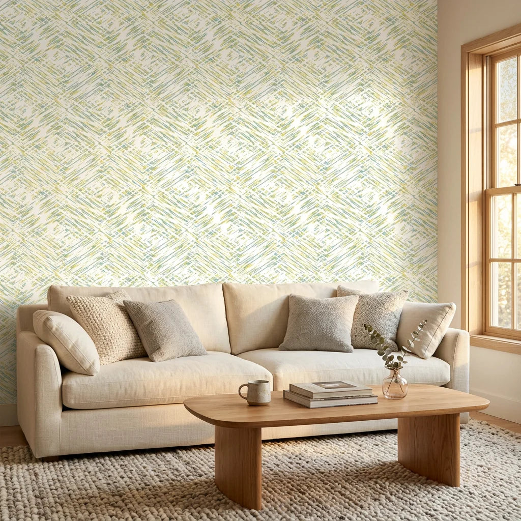 Textured citron and teal abstract geometric peel and stick wallpaper - Citron & Teal
