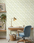 Citron & Teal abstract geometric wallpaper adding character to a cozy bedroom