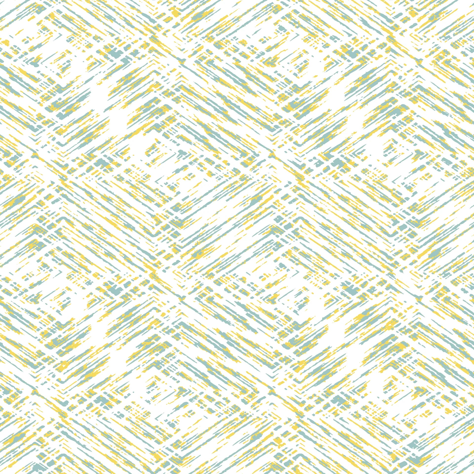 Citron & Teal abstract geometric wallpaper creating ambiance in a serene bathroom