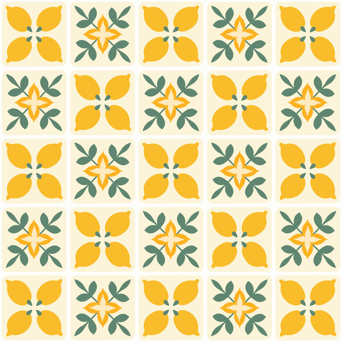 Citrus Bloom yellow lemon and green geometric tile wallpaper