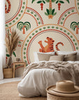 A whimsical design featuring leopards intertwined with various citrus fruits