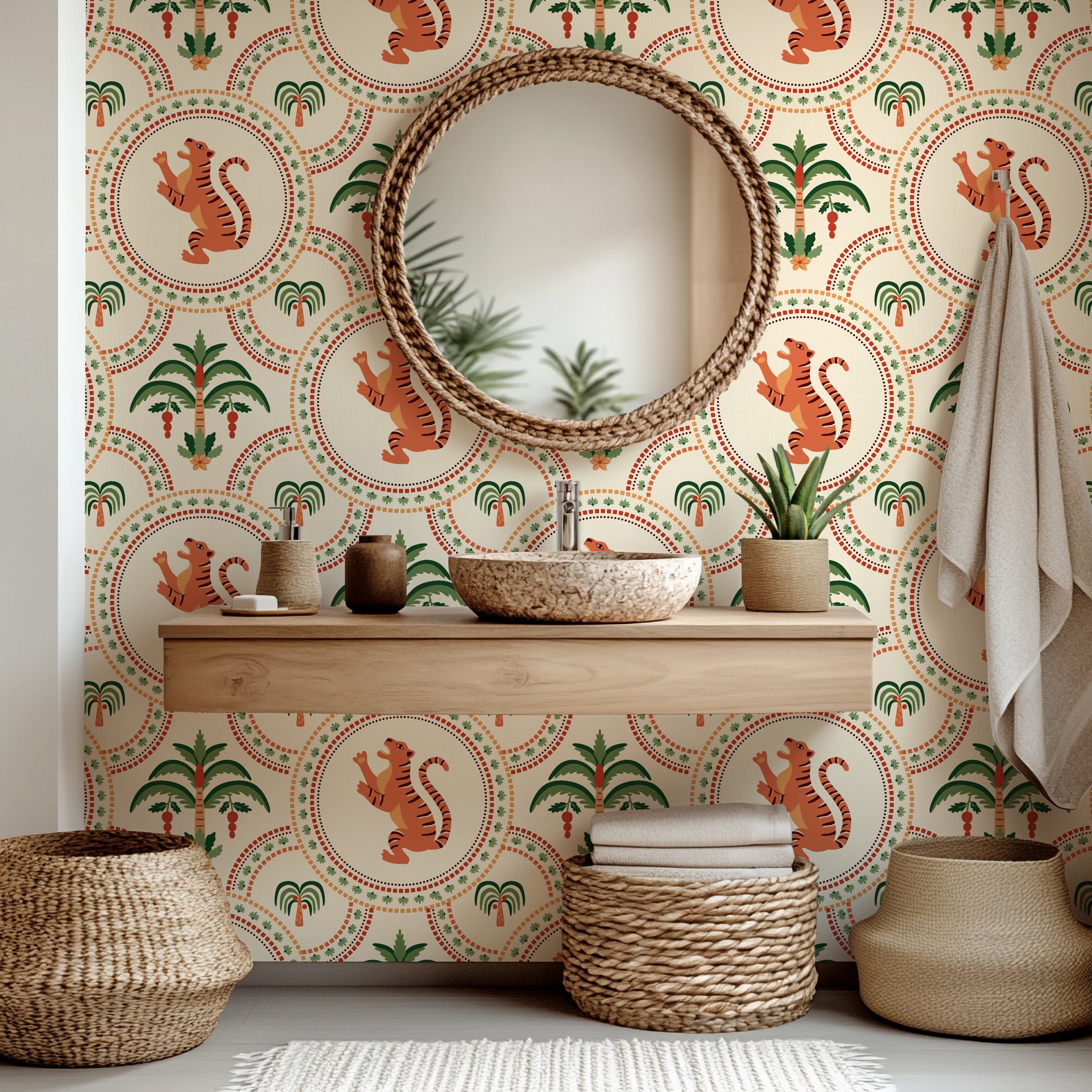 A playful motif where felines and various citrus fruits intermingle.