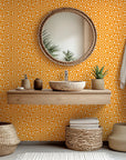 Self-adhesive wallpaper featuring a Mid-century modern orange semicircle geometric pattern, named Citrus Grid