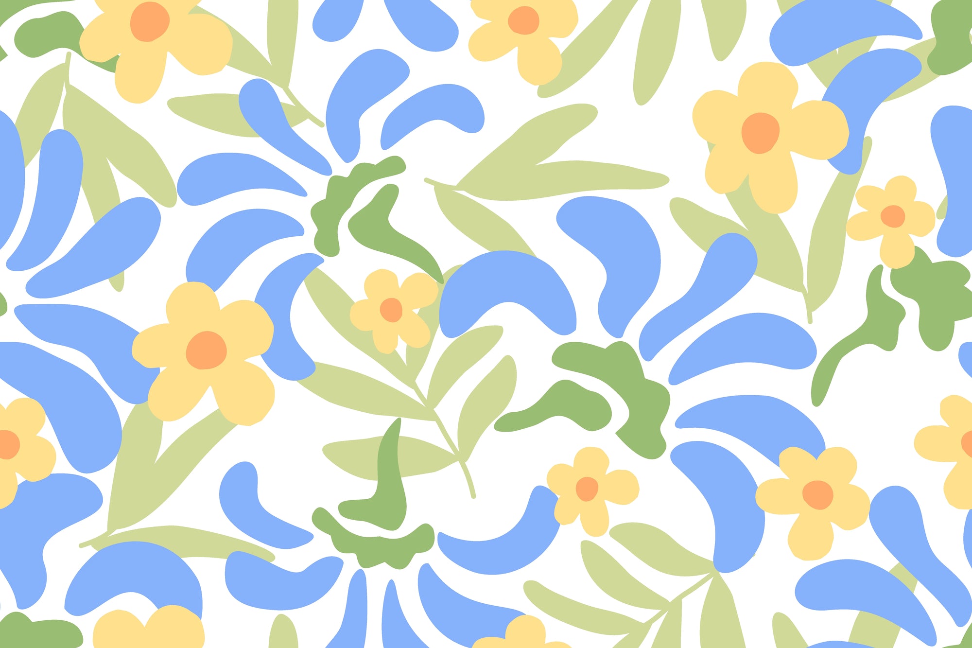 Smooth peel and stick wallpaper with blue yellow florals - Citrus Splash