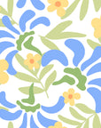 Smooth peel and stick wallpaper with blue yellow florals - Citrus Splash