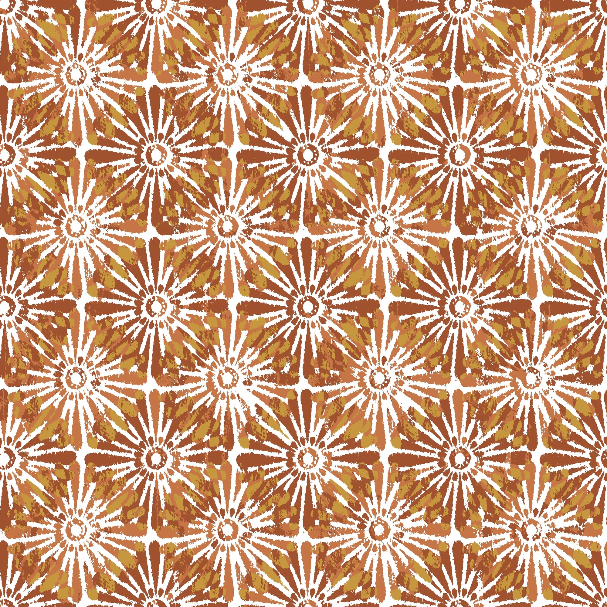 Clay Burst rustic orange floral wallpaper