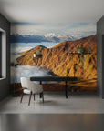 Bright light emerging from storm clouds on landscape removable wall mural