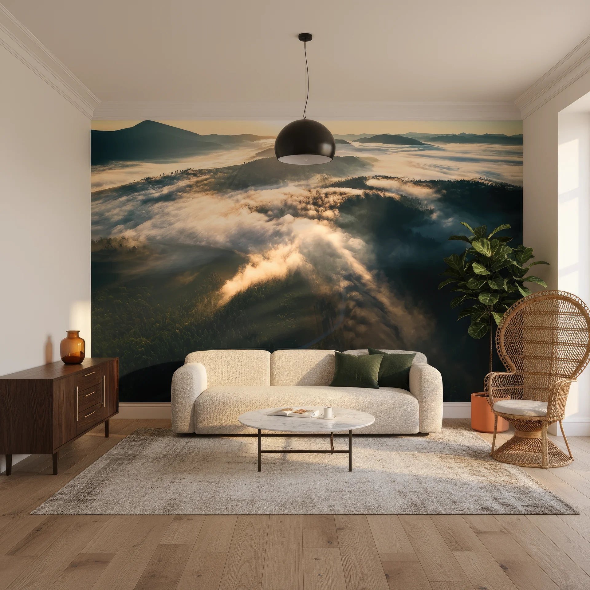 Majestic cloud formations creating towering landscape removable wallpaper