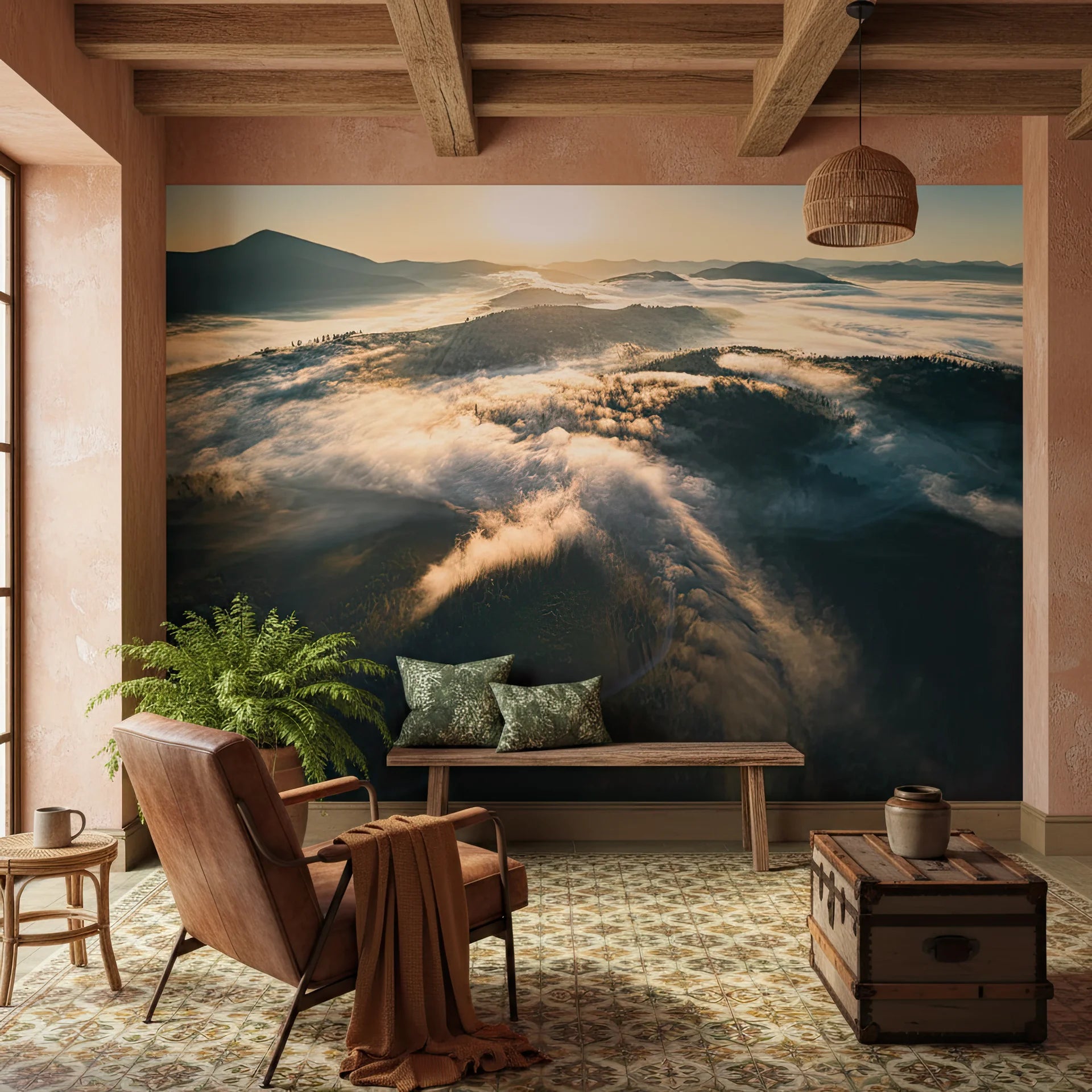 Cloud towers and formations creating fantastical landscape peel and stick wallpaper