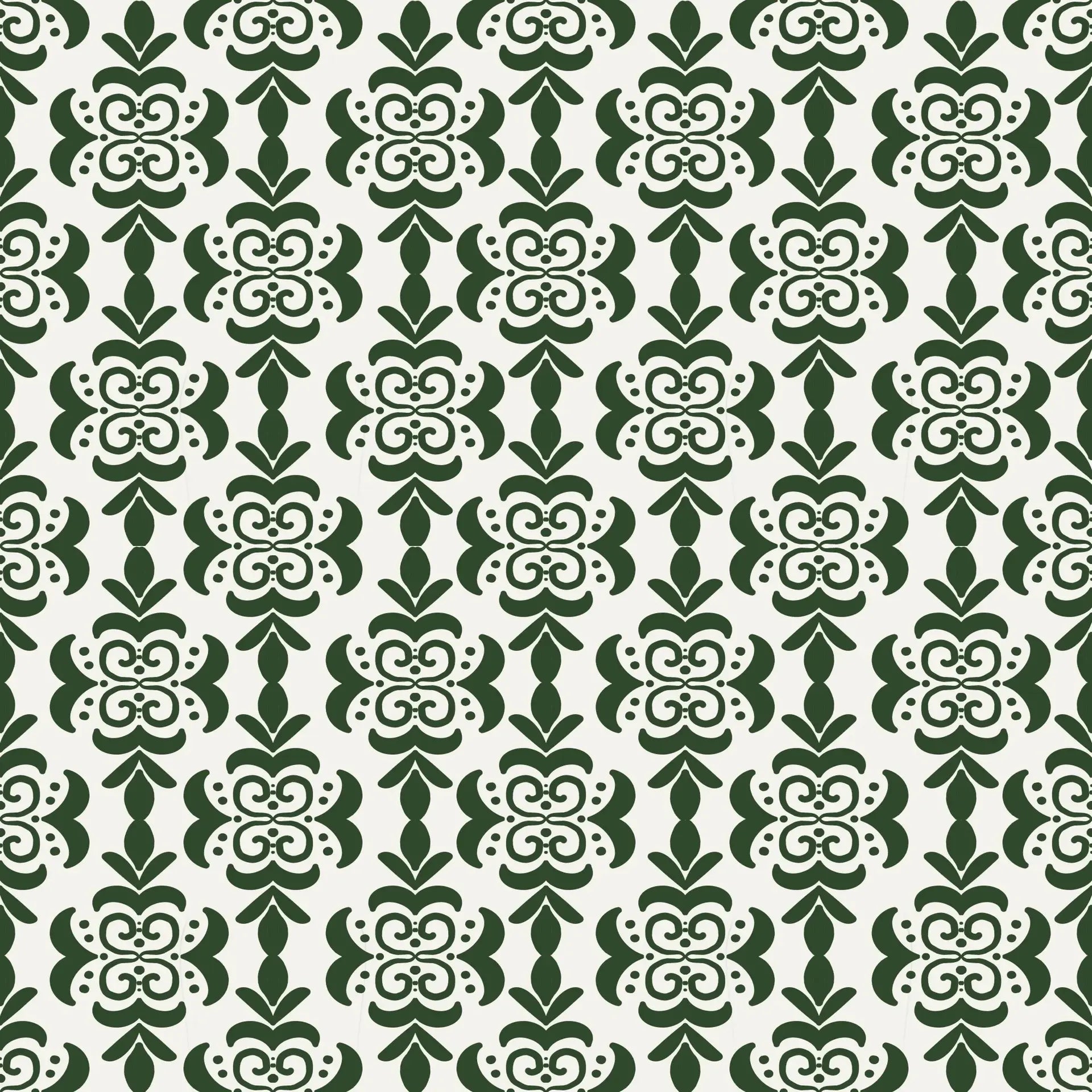 Clover & Scroll elegant green damask wallpaper
