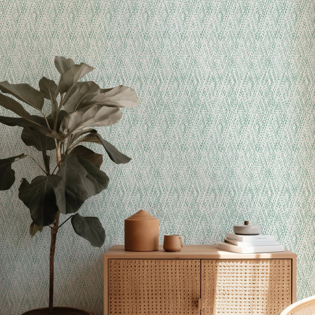 Smooth sage green abstract rain pattern peel and stick wallpaper - Coastal Mint