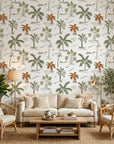 Coastal Echoes wave pattern wallpaper in a warm and inviting living room
