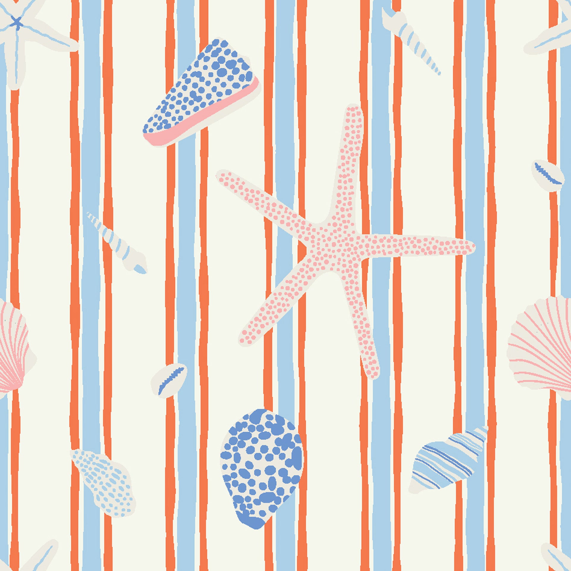 Shades of sand and blue form horizontal waves, representing the motion of the water