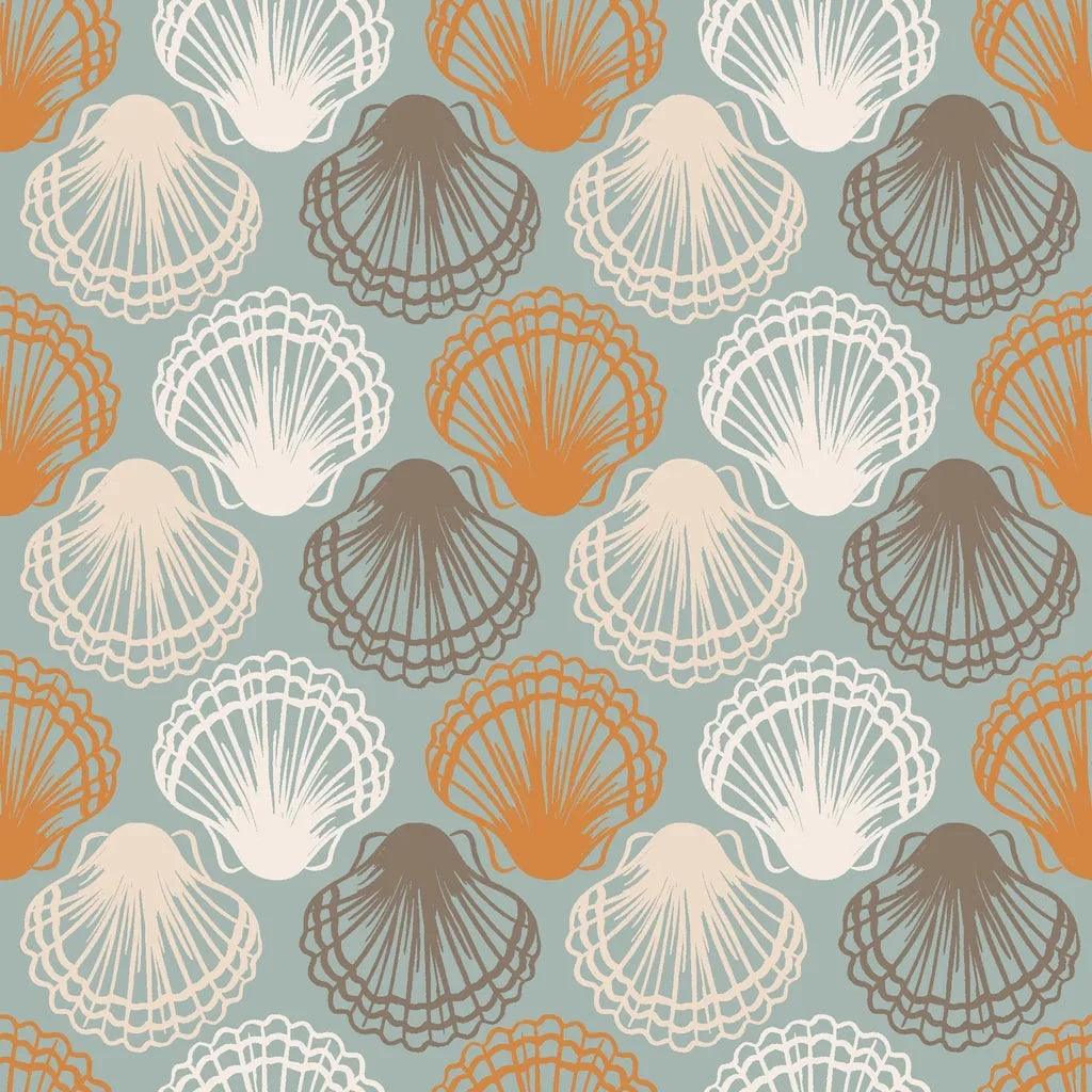 Coastal Scallop Wallpaper – Hand-Drawn Seashell Pattern – Applied Coverings