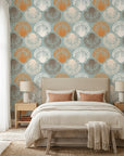 Coastal Scallop dotted arch wallpaper adding character to a cozy bedroom