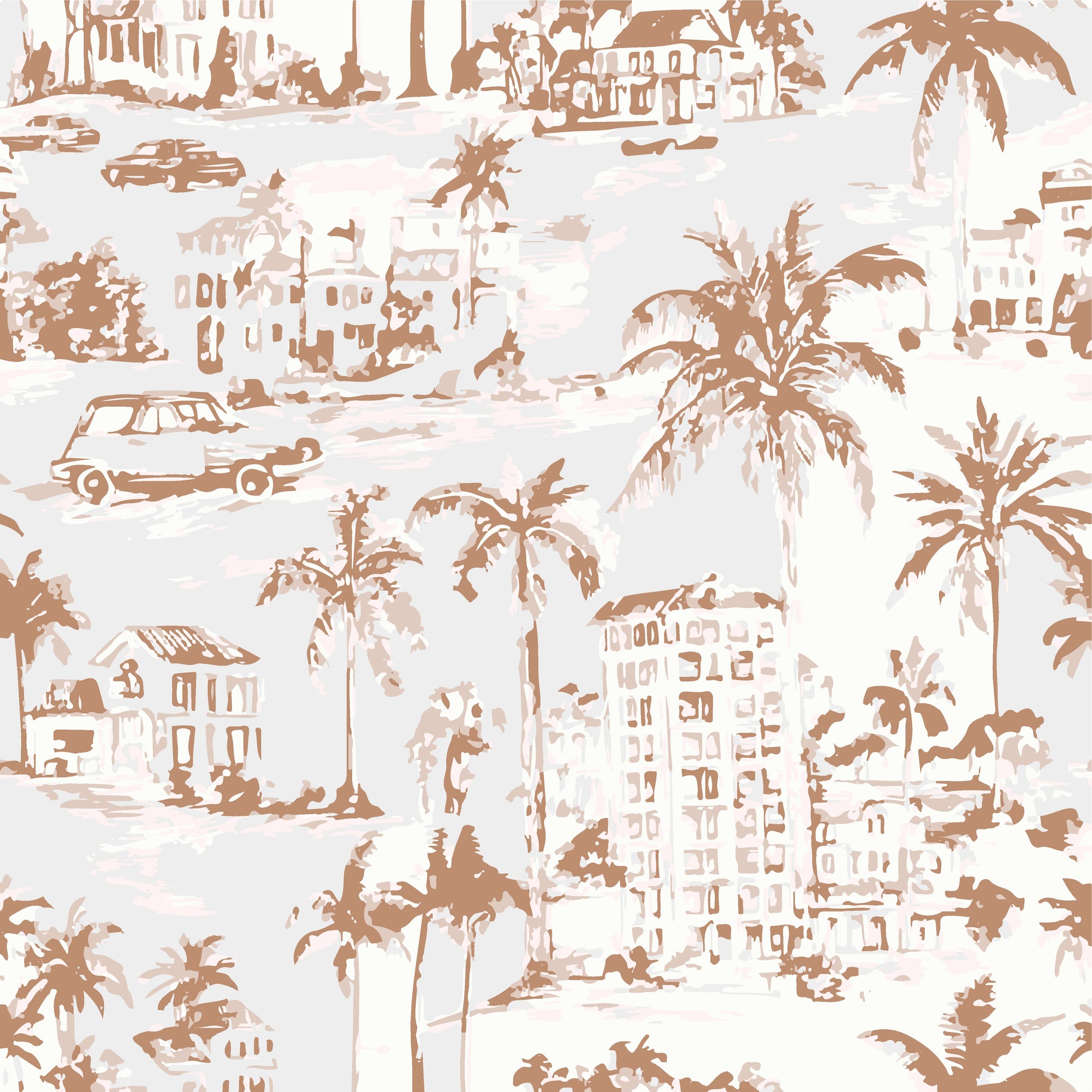 Linen-like terracotta coastal toile peel and stick wallpaper - Coastal Village