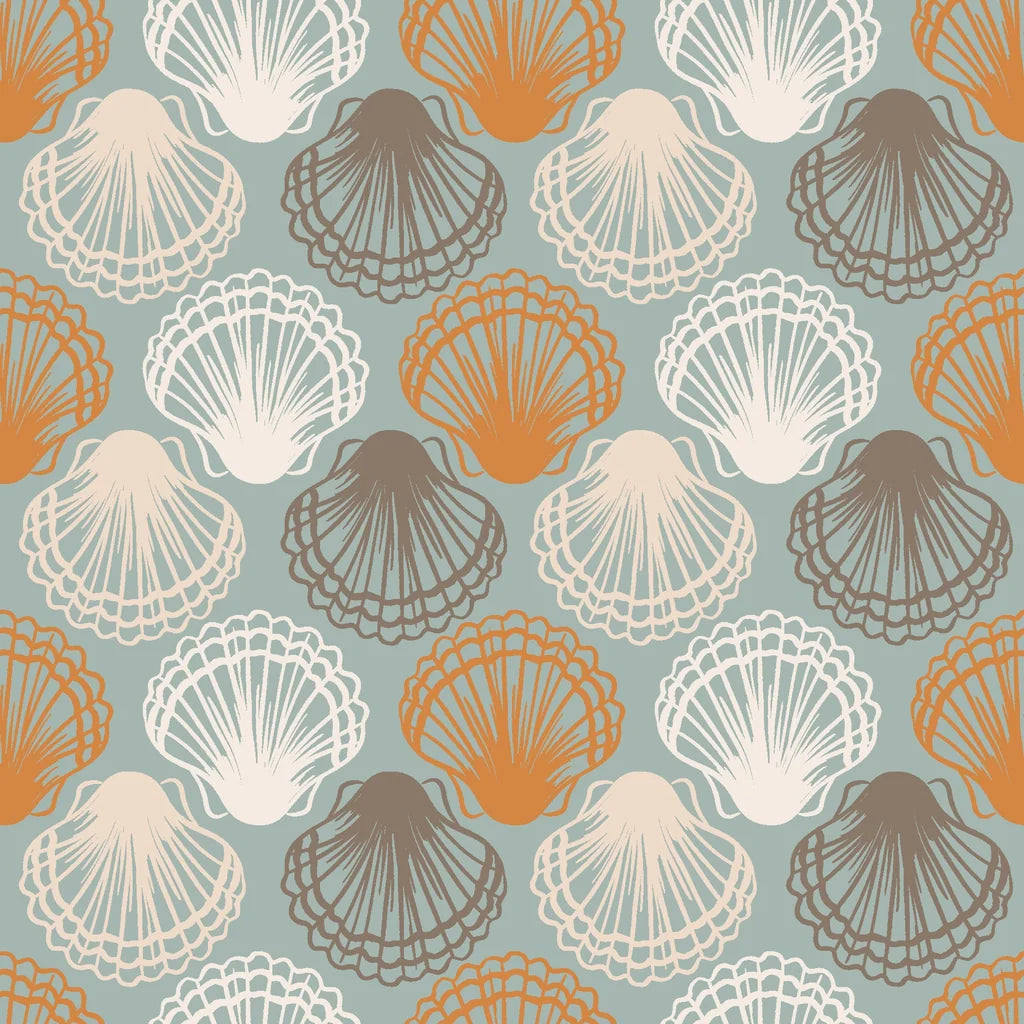 Soft, sophisticated coastal design featuring rhythmic arches dotted in terracotta and teal