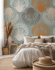 Repeated arches, dotted throughout, using a teal and terracotta color scheme that is soft and rhythmic