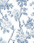 Smooth cobalt peonies on white peel and stick wallpaper - Cobalt Bloom