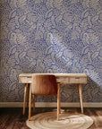 Cobalt Canopy - White Foliage Pattern Wallpaper