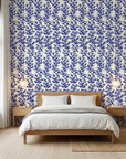 Cobalt Coral bold blue reef wallpaper adding character to a cozy bedroom