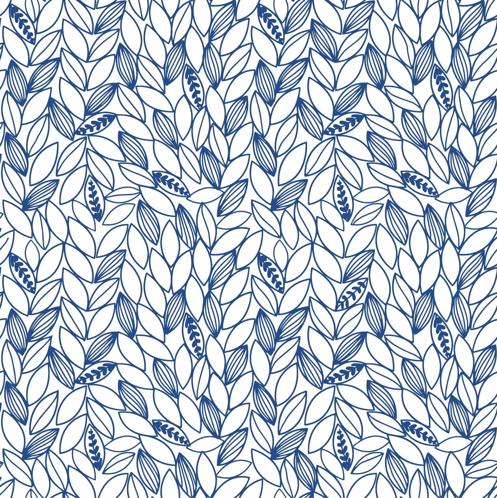 Cobalt Leaf blue botanical peel and stick wallpaper creating ambiance in a serene bathroom