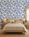 Smooth watercolor blue floral peel and stick wallpaper - Cobalt Meadow