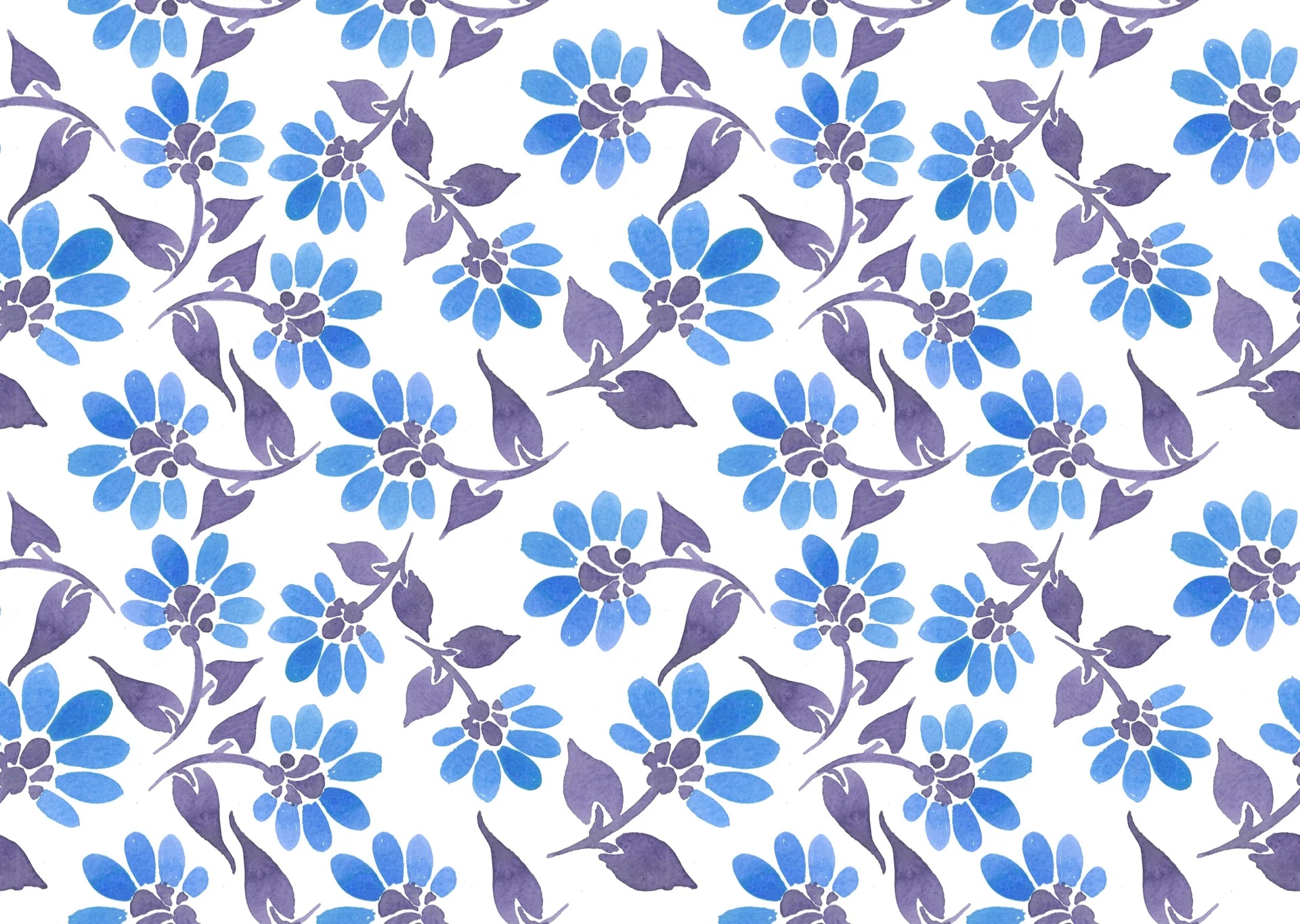 Cobalt Meadow blue floral peel and stick wallpaper creating ambiance in a serene bathroom