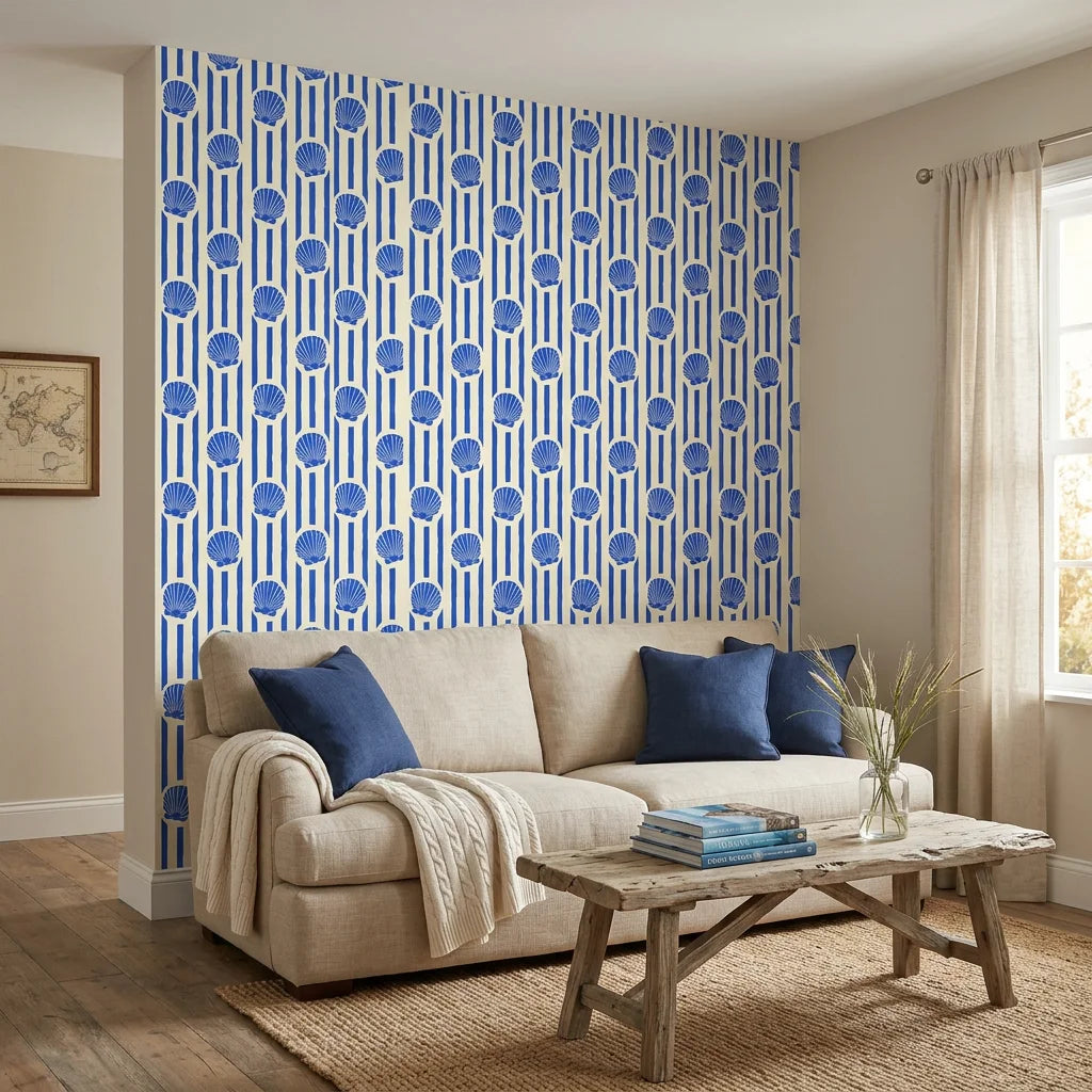 Cobalt Shore cobalt blue coastal in a warm and inviting living room