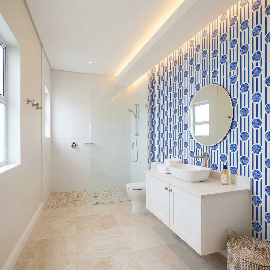Cobalt Shore cobalt blue coastal creating ambiance in a serene bathroom