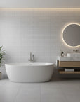 Cobalt Grain grey woven texture wallpaper creating ambiance in a serene bathroom