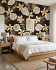 Coco Bloom tropical fruit floral wallpaper adding character to a cozy bedroom