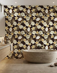 Coco Bloom tropical fruit floral wallpaper creating ambiance in a serene bathroom