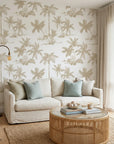 Cocoa Grove warm tropical wallpaper in a warm and inviting living room
