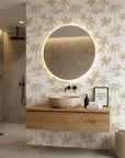 Cocoa Grove warm tropical wallpaper creating ambiance in a serene bathroom