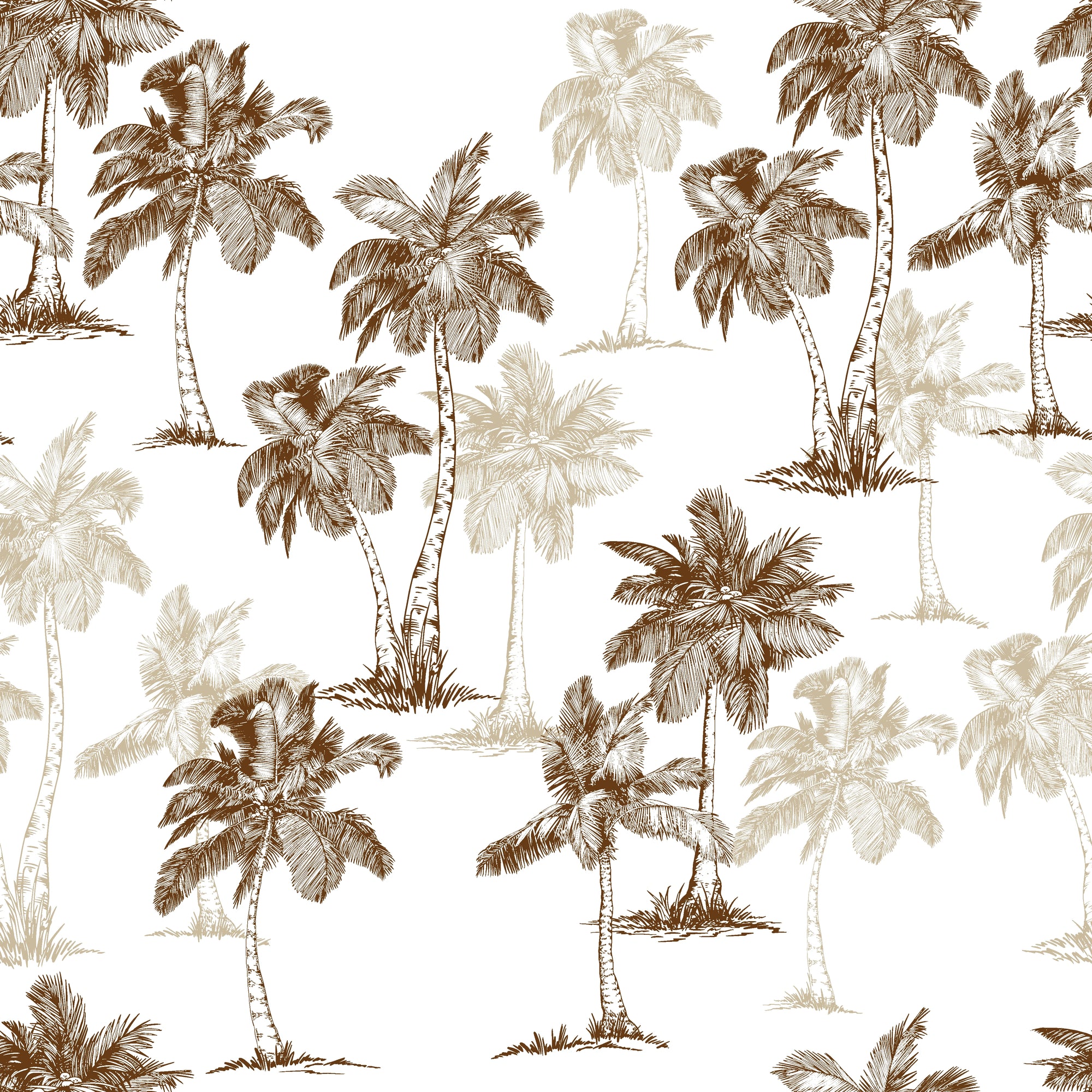 Linen-like sepia tropical palm tree peel and stick wallpaper - Colonial Palms