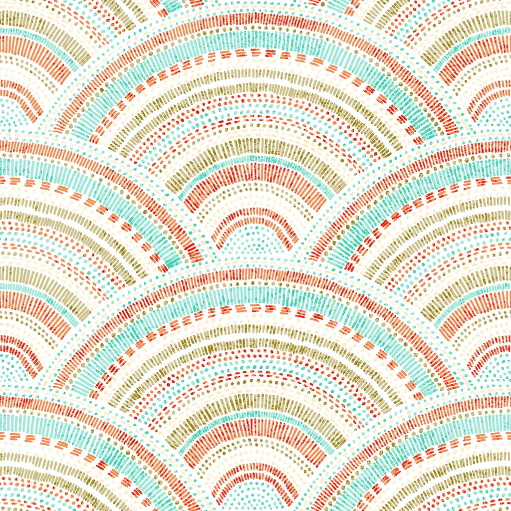 A fan layout featuring cheerful, dotted arches arranged rhythmically, achieving a modern Art Deco aesthetic.