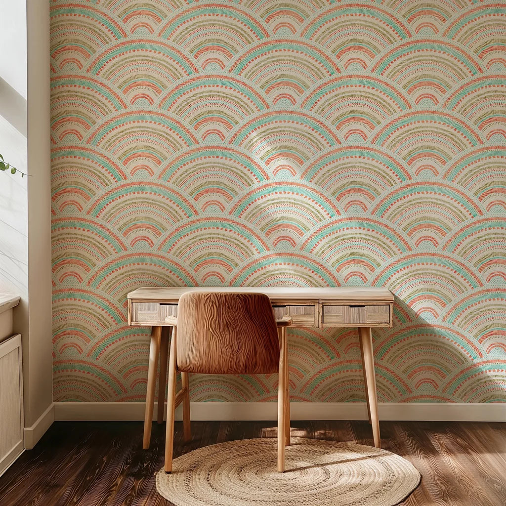 A spirited design showing perforated arch structures that radiate outwards in a rhythmic, modern Art Deco fan pattern